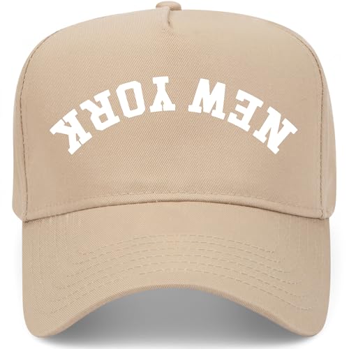 New York Upside Down Reversed Vintage Trucker Hat | Premium Snapback Baseball Hat for Men & Women - color: Khaki