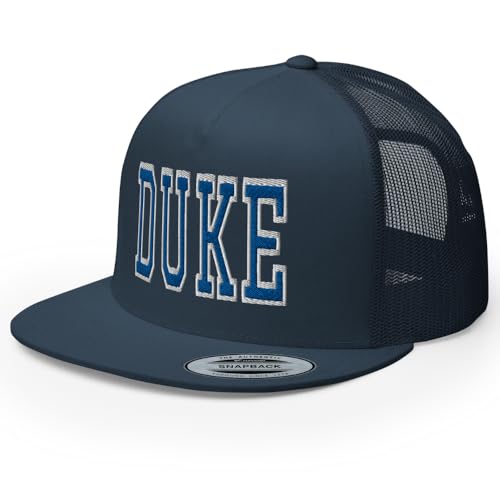 NG Duke Flat Bill Embroidered Trucker Hat High Crown Adjustable Cap - color: Navy