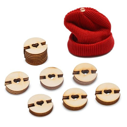 50pcs Pom Poms Buttons for Hats, 20mm Wooden Handmade Buttons Removable Love Button Faux Fur Pom Pom Holder Keepers Fastener for Knitting Beanies Caps DIY Craft Decoration