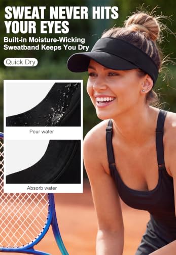 Zando 3.2" Structured Brim Visor Hats for Women, UPF 50+, Golf/Tennis - color: C Black