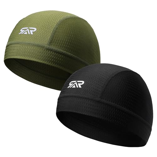 2-Pack Cooling Skull Cap Breathable Mesh Helmet Liner Motorcycle Cycling - color: Black + Army Green