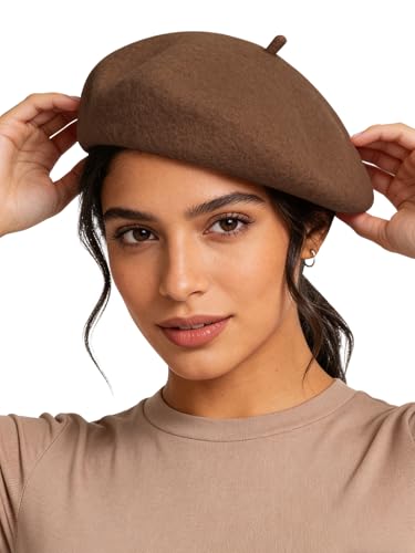 Sumolux Women Beret Hat Vintage French Solid Color Classic Winter Cap - color: Coffee B