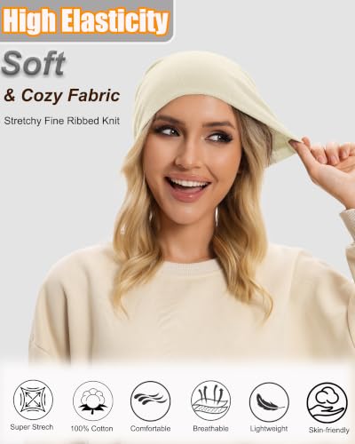 ROYBENS Thin 100% Cotton Beanie for Men Women Lightweight Slouchy Chemo Hat - color: 1pcs-beige