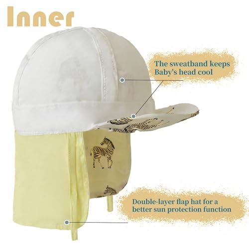 Baby Boys Girls Sun Hat 100% Cotton Flap Hat,Toddler Kids Hats with Neck Protection,Summer Essentials for Baby - color: Beige Yellow Zebra, size: 6-12 Months