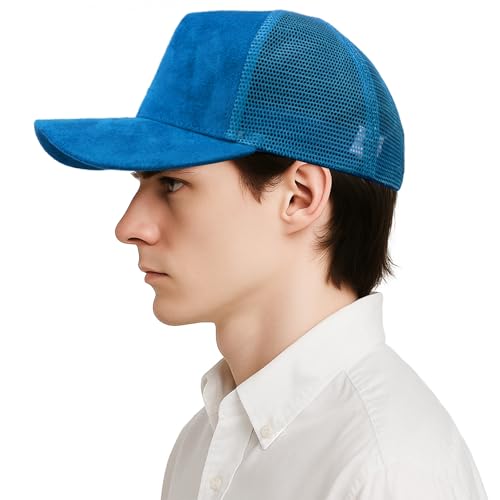 TopTie Suede Mesh Baseball Cap, Breathable Snapback Trucker Cap, 5-Panel Unisex Adjustable Sports Hat for Outdoor - color: Blue