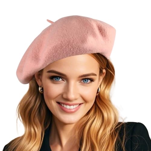 French Wool Beret Hats for Women Man - color: Light Pink