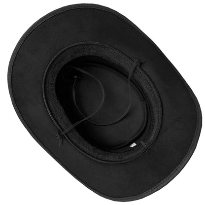 Dream Apparel Black Leather Cowboy Hat for Men Women Western Australian Outback Hat w/Shapeable Wide Brim, Aussie Style Hat - size: Small