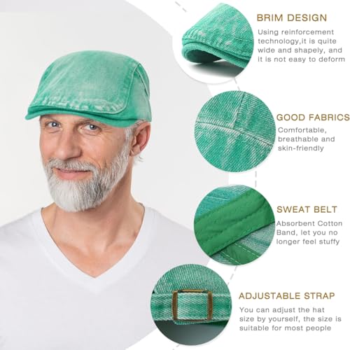 Mens Denim Cotton Newsboy Cap Ivy Gatsby Driving Hunting Cabbie Hat - color: Turquoise