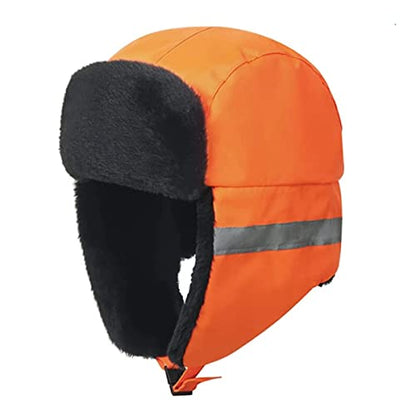 Men Reflective Trapper Hat Windproof Faux Fur Trooper Ushanka Hat Winter Warm Hunting Cap with Earflap - color: Orange