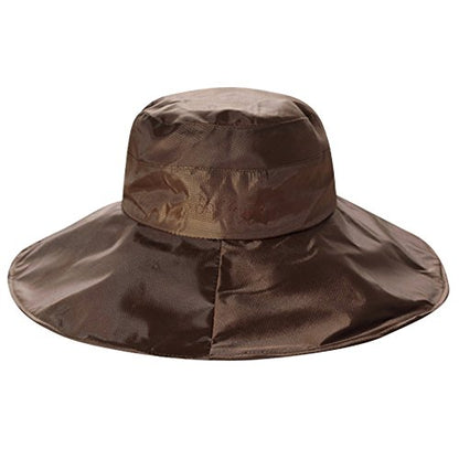 Women Summer Rain UV UPF 50 Sun Protection Wide Brim Hat - Foldable Bucket Sun Hat - color: Brown