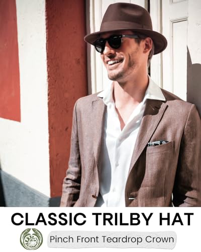 FURTALK Fedora Hats for Men Women Short Brim Felt Trilby Hat with Ribbon - color: Coffee
