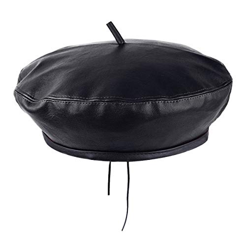 moonsix PU Leather Beret Hat for Women, Beanie Hat Army Military Color Winter hat Adjustable