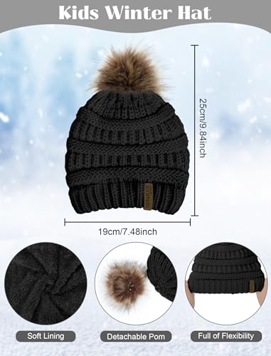 Kids Winter Hat Gloves Scarf Set, Boys and Girls Beanie Hat - color: Black