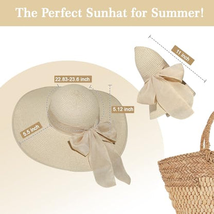 Tavaleu Sun Beach Hats for Women Wide Brim Straw Hats Foldable Summer Hat - color: 14cm-beige