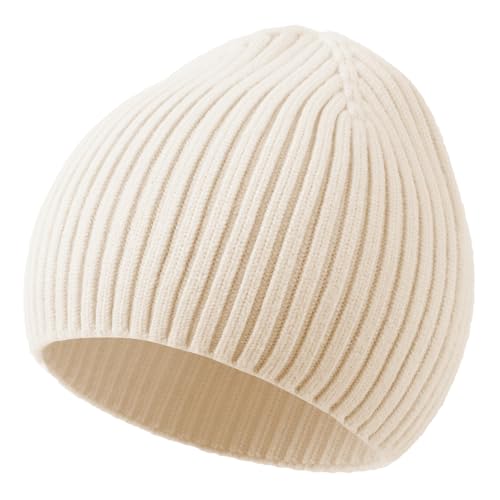 ROYBENS Wool Beanie for Men Women, Seamless Knit Warm Winter Hat Skull Caps - color: 1pcs-beige