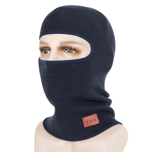TBUS Men’s Knit Insulated Face Mask Beanie, Thermal Full Face Cover Ski Mask for Cold Weather for Women and Men - color: Black Blue