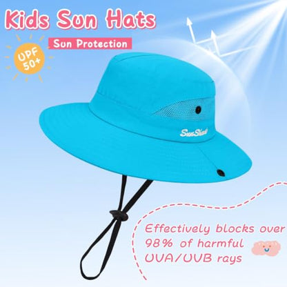 ZOORON Kids Girls Ponytail Sun Hat UPF 50+ Breathable Mesh Water-Resistant - color: Solid Blue