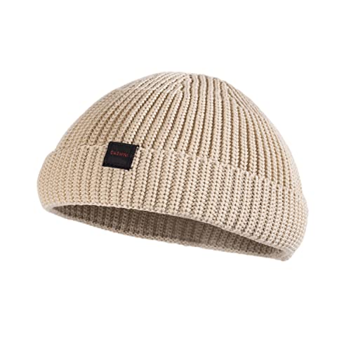 Fisherman Beanie Hats for Men Women,Knit Trawler Skull Cap,Watch Cap,Spring Fall Winter Warm Short Hats - color: (Cotton)-beige-m