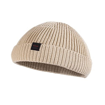 Fisherman Beanie Hats for Men Women,Knit Trawler Skull Cap,Watch Cap,Spring Fall Winter Warm Short Hats - color: (Cotton)-beige-m