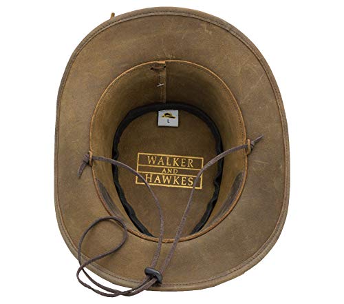 Walker and Hawkes Unisex Leather Cowhide Outback Two-Tone Brisbane Hat - Stylish Sun Protection, Breathable, Travel-Ready - color: Light Brown, size: Large