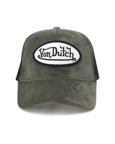 Von Dutch Unisex Velvet Trucker Hat, Curved Bill, Mesh Back, Snapback - color: Olive