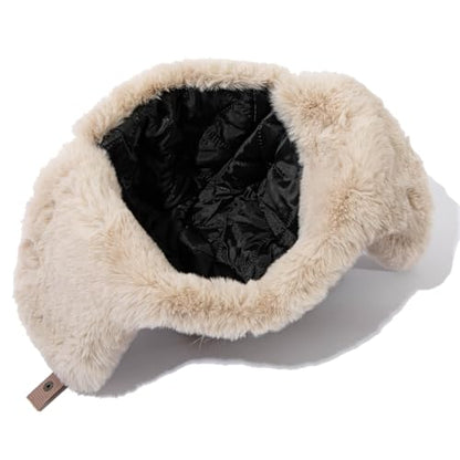 Leather Trapper Hat Winter Trooper Hats for Men Faux Fur Hat Aviator Russian Ushanka Hats with Earflaps Skiing Hat - color: Mg-lfmyypyb30-black
