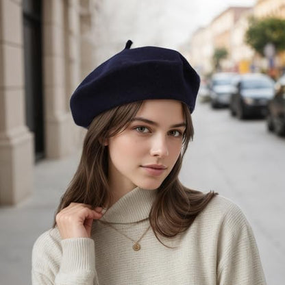 Women's Wool Beret: 70% Wool French Hat for Daily, Lightweight & Chic Berets for Women - color: Navy Blue