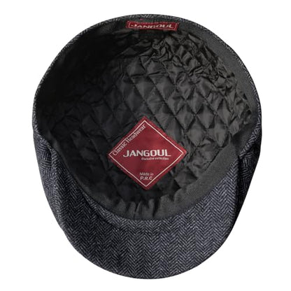 Men Wool Blend 8 Panel Newsboy Cap - color: Herringbone Grey, size: 7 3/8