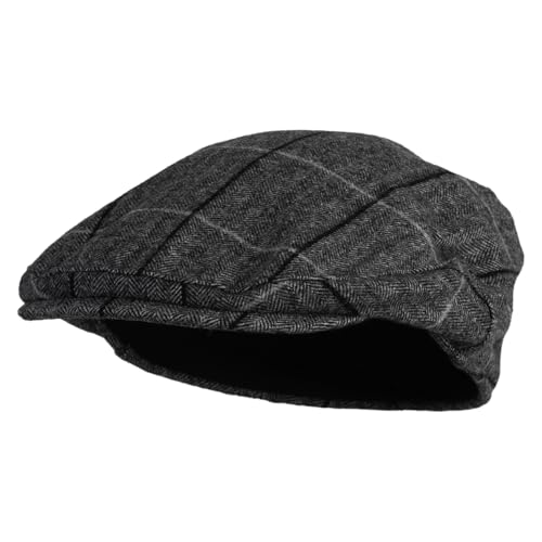 Large Plaid Wool Polyester Blend Ivy Cap - color: Grey, size: Large-X-Large