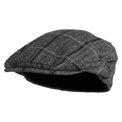 Large Plaid Wool Polyester Blend Ivy Cap - color: Grey, size: Small-Medium