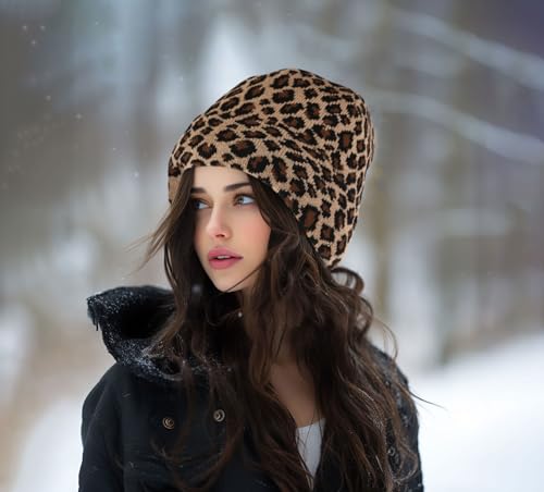 Leopard Print Beanie Hat Cheetah Pattern Skull Cap Double Layer Cuffed Watch Hats for Women, Men