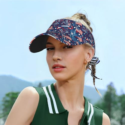 Adjustable Lightweight Open Top Sports Sun Visor Hat Cap for Golf Tennis - color: Patriotic Celebration