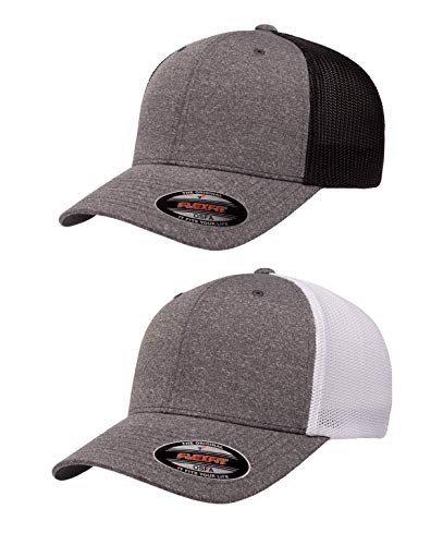 Flexfit 110 Mesh Cap One Size - color: 2pk Dark Heather/Black & Dark Heather/White, size: Large