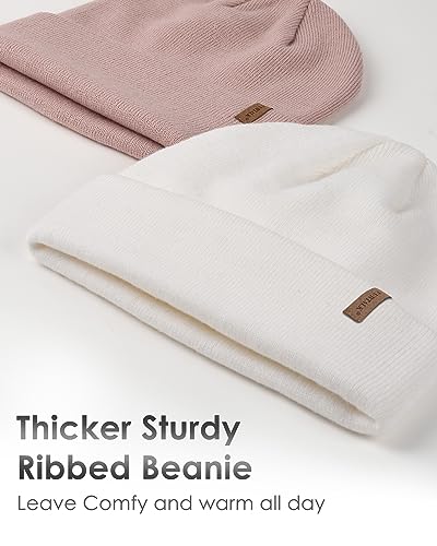 FURTALK Beanie for Men Women Cuffed Thick Knitted Winter Hat Skull Cap - color: White
