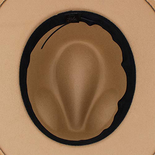 Premium 3" Wide Brim Solid Color Felt Gold Chain Fedora Panama Hat - color: Tan