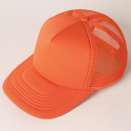 MIRMARU 5 Panels Blank Foam Front Two Tone Solid Trucker Mesh Back Baseball Cap with Adjustable Snapback Strap - color: Solid-orange