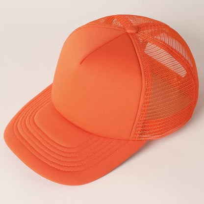 MIRMARU 5 Panels Blank Foam Front Two Tone Solid Trucker Mesh Back Baseball Cap with Adjustable Snapback Strap - color: Solid-orange