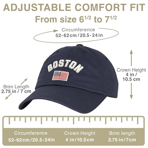E BY ELIDAN Boston EST 1630 Dad Hat, Embroidered Cotton Baseball Cap - color: Navy Flag