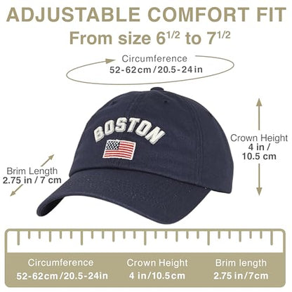 E BY ELIDAN Boston EST 1630 Dad Hat, Embroidered Cotton Baseball Cap - color: Navy Flag