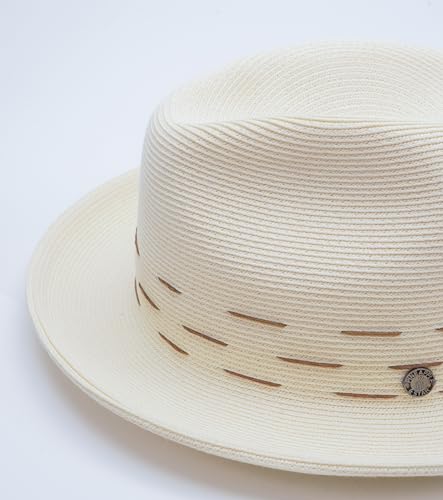 Pineapple&Star Genoa Fedora Bucket Sun Straw Beach Hat Fine Braid UPF50+ Unisex - color: Off-white Loawe, size: Small