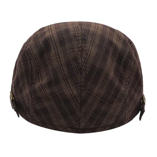 ZLYC Men Summer Flat Cap Scally Ivy Gatsby Newsboy Beret Driver Hat - color: Tartan Coffee