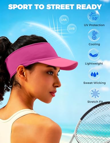 ROYBENS Cooling Visor Hat Women Men, Elastic Headband Sun Visor Golf Cap - color: Rose-red