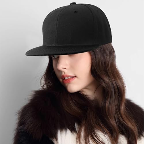 Snapback Hat Flat Bill Visor Hats Adjustable Hip Hop Baseball Cap for Women Men - color: Black