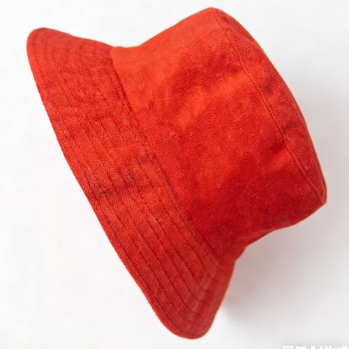 Cotton Terrycloth Bucket Hat for Women Fisherman Wide Brim Fishing Hat for Men Spring Fall Sun Protection Outfits - color: Red-terrry