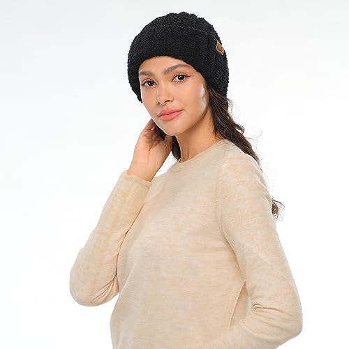 C.C Fuzzy Beanie for Women Unisex - Acrylic Stretchable Soft Warm Knit Winter Skully Hat - color: Acrylic-black
