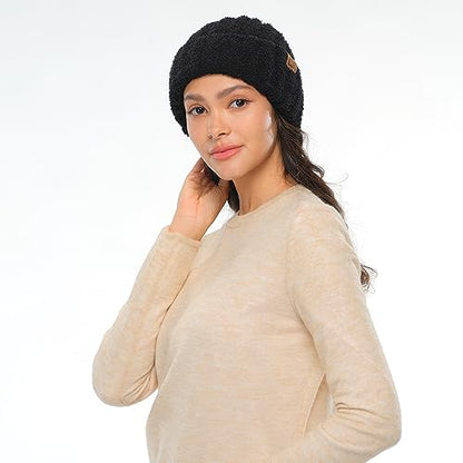 C.C Fuzzy Beanie for Women Unisex - Acrylic Stretchable Soft Warm Knit Winter Skully Hat - color: Acrylic-black