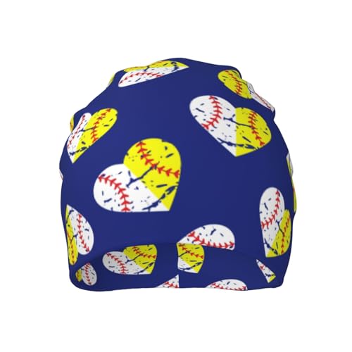 Slouchy Beanie Hat Skull Cap Chemo Headwear Baggy Hats for Men Women Running Cycling - color: Softball Hearts