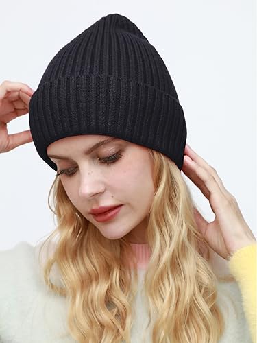 ROYBENS Womens Satin Lined Beanie for Men Wool Knit Cuffed Warm Winter Hats - color: 2pack-gray+black