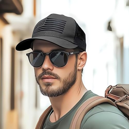 American Flag Baseball Caps Embroiderred USA Flag Patriotic Dad Hat Adjustable Trucker Hats for Men Women - color: Black Mesh American Flag