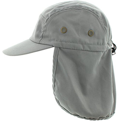 JFH 4 Panel Adjustable Outdoors Fishing Cap with Ear and Neck Flap Sun Cover Unisex - color: Gray
